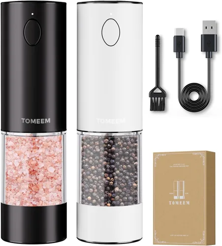 Miniatura 11 de TOMEEM Juego de molinillo eléctrico de sal y pimienta de mayor capacidad mejorado recargable con luces LED, molinillo automático de sal y pimienta