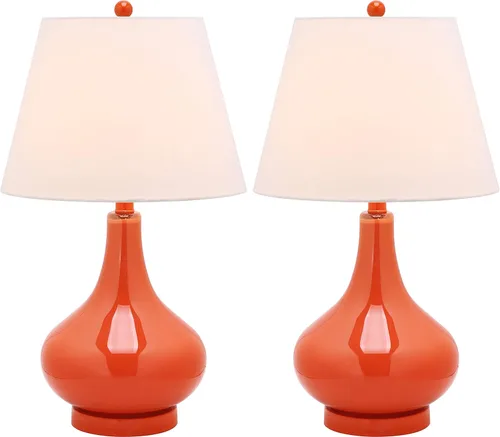 Miniatura 6 de SAFAVIEH Lighting Collection Amy - Juego de 2 lámparas de mesa con cristal de calabaza plateada contemporánea de 24 pulgadas para dormitorio, sala