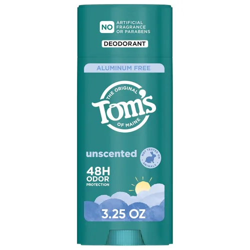 Tom's of Maine Desodorante natural sin perfume para hombres y mujeres, sin aluminio, sin fragancias, tintes ni conservantes artificiales, sin