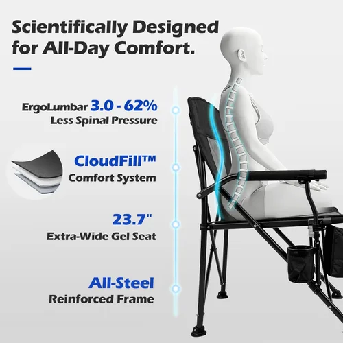 Miniatura 4 de Silla de campamento XL de alta calidad, capacidad de 400 libras, asiento de gran tamaño de 23.7 pulgadas de ancho, tela Oxford 600D resistente