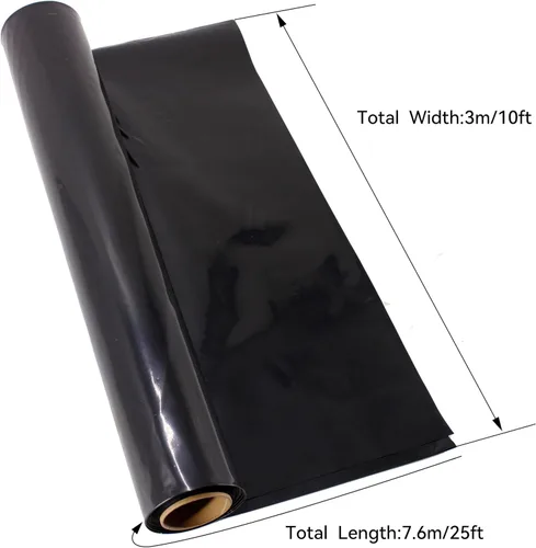 Miniatura 2 de (R) Rollo de láminas de plástico negro para granja, barrera de vapor de polietileno resistente, 6 mil, 10 pies x 25 pies