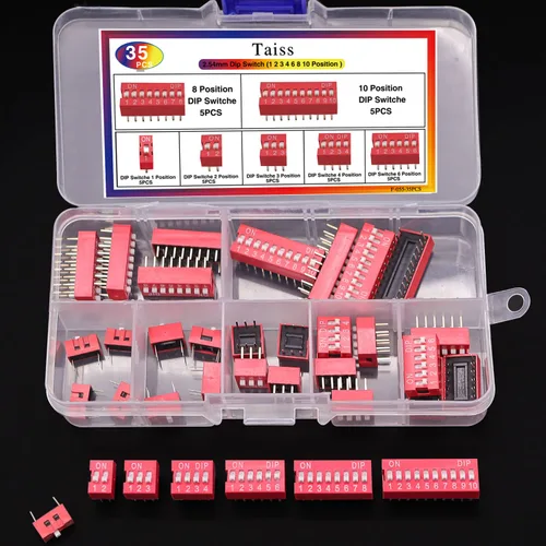 Miniatura 6 de Taiss Juego surtido de 35 interruptores de inmersión de doble fila, 1, 2, 3, 4, 6, 8, 10 posiciones, 0.100 in, montaje en PCB, interruptor DIP