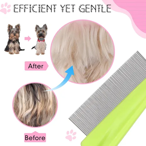 Miniatura 4 de 10 peines para pulgas para perros y gatos, herramienta para eliminar pulgas con dientes de metal de acero inoxidable para desenredar, kit de aseo
