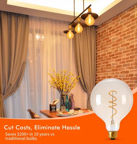 Miniatura 6 de OMED Bombilla Edison LED vintage G125/G40 E26, globo de gran tamaño, regulable, de vidrio ámbar, 2200 K, blanco cálido, bombilla redonda antigua
