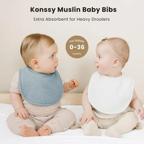 Miniatura 3 de Konssy Baberos de Muselina para Bebé Paquete de 8 Baberos Bandana para Babear de Algodón para Niños y Niñas Unisex, Conjunto Suave y Absorbente