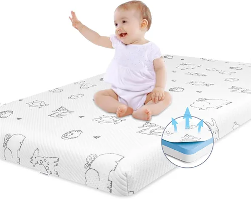 Pack and Play - Colchón transpirable de 38 x 26 pulgadas con funda ultrasuave extraíble, portátil, suave y firme, colchón de espuma viscoelástica