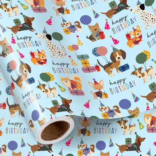 Miniatura 11 de RUSPEPA - Rollo de papel de regalo de cumpleaños para niñas, mini rollo, lindo diseño de ajolote y submarino con texto de feliz cumpleaños