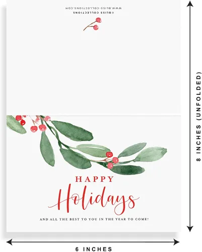Miniatura 3 de Bliss Collections Happy Holidays Tarjetas de felicitación de Navidad plegadas con sobres, diseño de follaje verde de 4 x 6 pulgadas, diseño