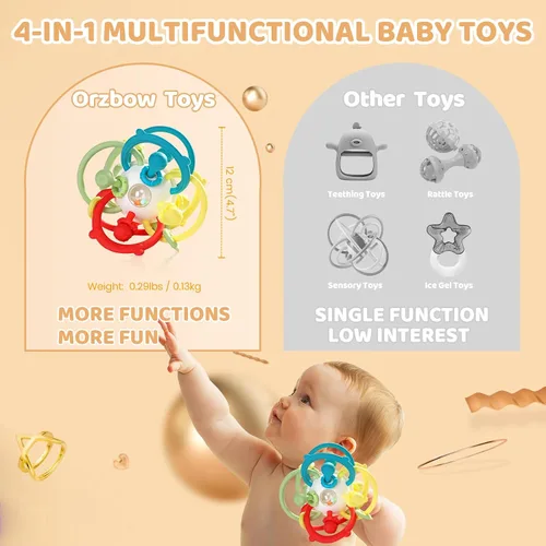 Miniatura 5 de Orzbow Sonajero y juguetes sensoriales de dentición para bebé, juguetes mordedores Montessori para bebés de 3 a 12 meses, juguetes masticables