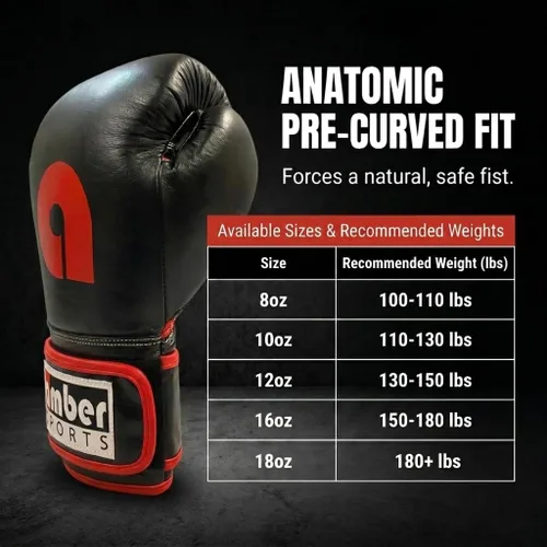 Miniatura 4 de Amber Fight Gear Professional Leather Boxing Gloves – Hook & Loop Training Gloves for Muay Thai, Kickboxing & Sparring – Multi-Layered Foam