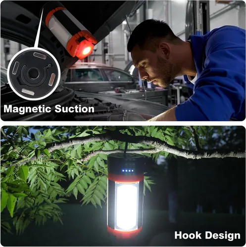 Miniatura 8 de Luces de campamento, linterna LED recargable portátil con 5 modos de iluminación, luz telescópica con luz de trabajo trípode, linterna desmontable