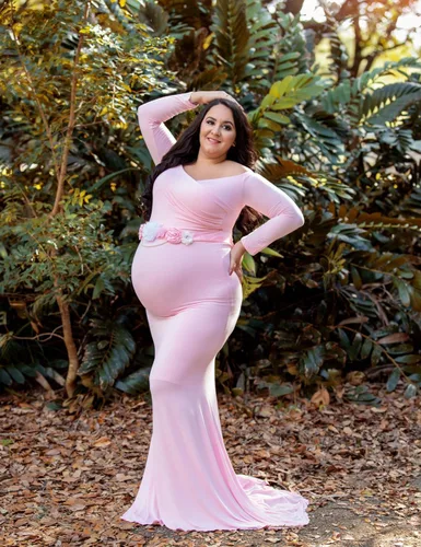 Miniatura 3 de JustVH Vestido de maternidad elegante ajustado de manga larga con cuello en V cruzado y corte entallado, maxi vestido de fotografía para sesión