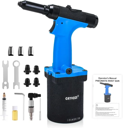 Pistola de Remaches Neumática Air Pop Riveter Kit de Herramientas con Boquillas de Remache de 1/8", 5/32", 3/16", 1/4", Pistola Remachadora