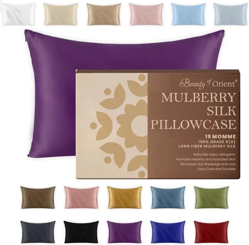 Miniatura 16 de Beauty of Orient. Funda de almohada 100 % de seda pura de morera para cabello y piel. 19 Momme ambos lados, cierre oculto. Funda de almohada