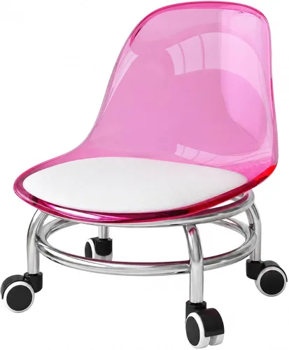 Miniatura 10 de Silla de polea de acrílico, taburete bajo con polea de respaldo, taburete ergonómico bajo para limpieza del hogar, taburetes de oficina, lavandería