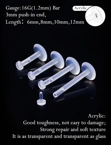 Miniatura 3 de Aretes transparentes de 16G con parte trasera plana para deportes, aretes de nariz de plástico de silicona, aretes de cartílago de tragus, caracola
