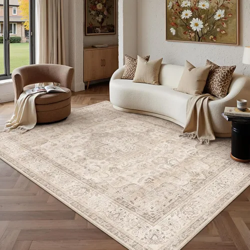 Miniatura 80 de PureCozy Alfombra de área beige de 2 x 3 pulgadas, lavable, vintage, pequeña, para entrada, cocina, suave, retro, floral, de pelo bajo, tapete
