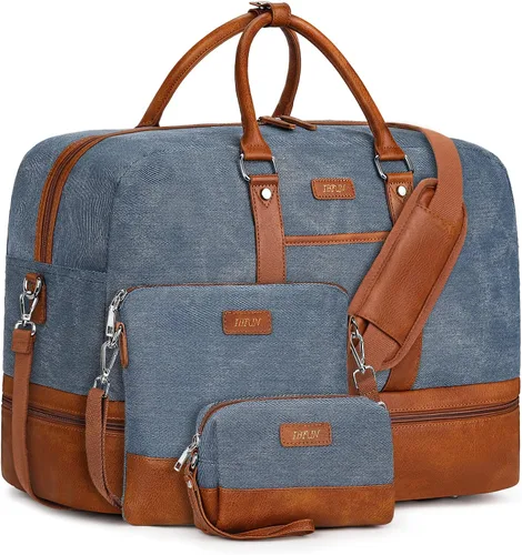 Miniatura 185 de IBFUN Bolsas de fin de semana para mujer, bolsa grande de lona para viaje, bolsa de viaje con compartimento para zapatos, 21 pulgadas, juego de 3