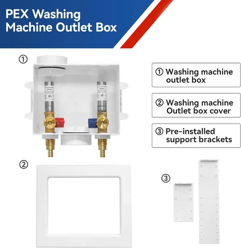 Miniatura 5 de Caja de Salida para Lavadora con Amortiguador de Golpe de Ariete de Acero Inoxidable, Entrada PEX de 1/2 Pulgada x Conexión de Salida MHT de 3/4