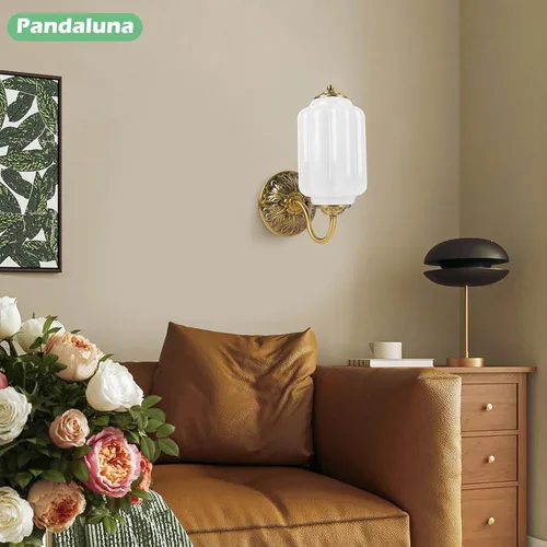Miniatura 7 de Aplique de pared vintage, lámpara de vidrio de leche blanca, aplique de pared antiguo Art Deco de 5.5 pulgadas para dormitorio, baño, sala de estar