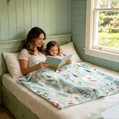 Miniatura 3 de yuboo Manta floral para sofá, 50 x 60 pulgadas, manta de verano de flores silvestres en acuarela verde, manta de franela de microfibra suave, manta