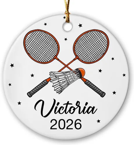 Adorno de Navidad de bádminton 2024, adorno personalizado de jugador de bádminton con nombre y año, regalo personalizado de recuerdo de cerámica