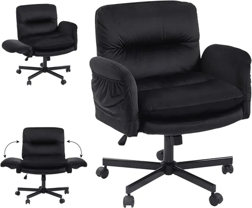Miniatura 15 de Bestier Silla de oficina con patas cruzadas, silla cruzada con brazos ajustables, silla ejecutiva de terciopelo reclinable de 135° con ruedas, silla