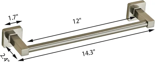 Miniatura 5 de Toallero montado en la pared del baño, toallero de níquel cepillado de 12 pulgadas con estante inoxidable y soporte para toallas de mano, toalleros
