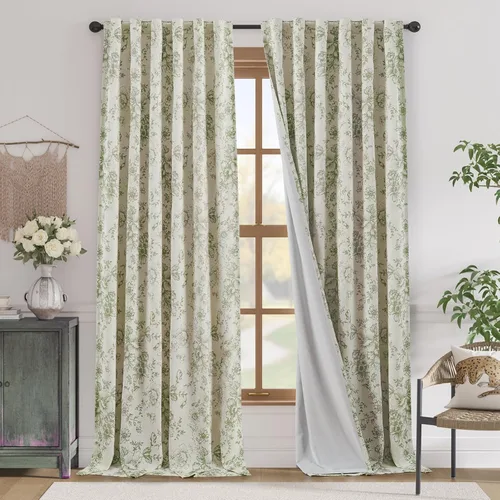 Miniatura 41 de Jinchan Cortinas de Mezcla de Lino con Estampado Floral para Sala de Estar, 84 Pulgadas de Largo, Cortinas con Bolsillo para Varilla y Tab Trasera