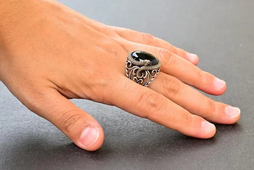 Miniatura 6 de Enigmatic Serpent 925K Sterling Silver Men's Gemstone Ring - Symbolic Power & Handcrafted Intricacy