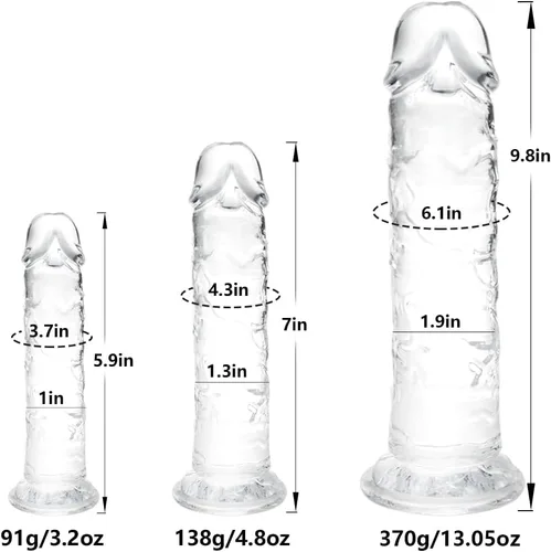 Miniatura 3 de Juego de consolador realista transparente de 3 piezas (6 pulgadas, 7 pulgadas y 10 pulgadas) (pequeño, grande, enorme): kit de entrenamiento