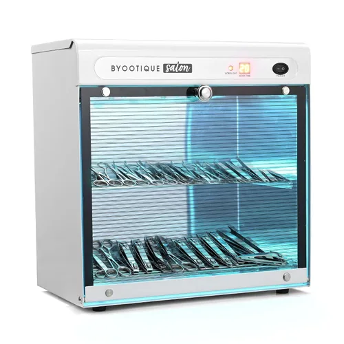 Miniatura 10 de BYOOTIQUE 13L Herramienta de uñas Máquina de Limpieza Gabinete 275nm Luz Azul para Manicura Clippers Piel Facial Salón de Belleza Barbería Spa