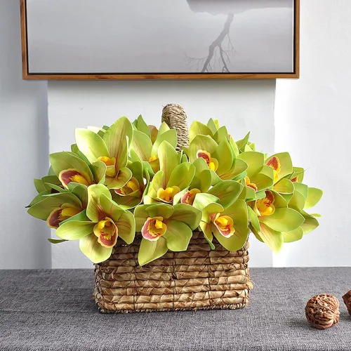 Miniatura 7 de Orquídeas artificiales Cymbidium - Orquídeas artificiales, 12 racimos de flores artificiales para exteriores, arbustos verdes, plantas