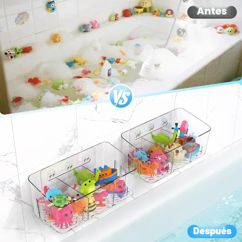 Miniatura 6 de Lysam Almacenamiento de juguetes de baño, 2 paquetes, soporte grande para juguetes de baño con 3 compartimentos, organizador de juguetes de bañera