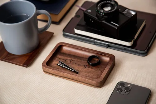 Miniatura 3 de MUUJEE Plato para anillos con texto en inglés "I love you" (I love you) - Bandeja rectangular de madera grabada para joyas de 5 años, ideas