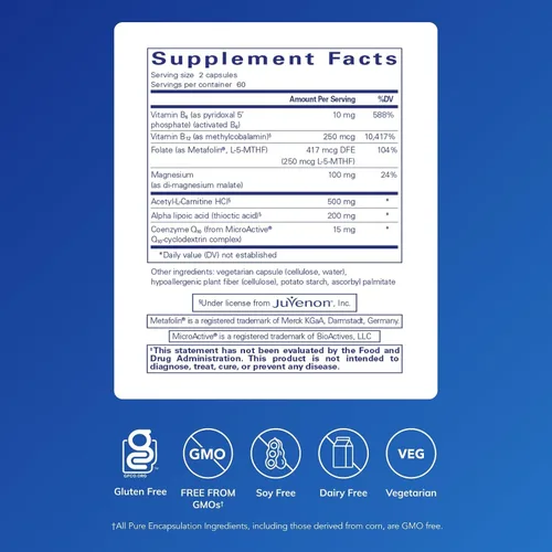 Miniatura 2 de Pure Encapsulations Revita-Age Nerve Suplemento hipoalergénico para un mejor apoyo cardiovascular, metabólico y neurocognitivo* 120 cápsulas