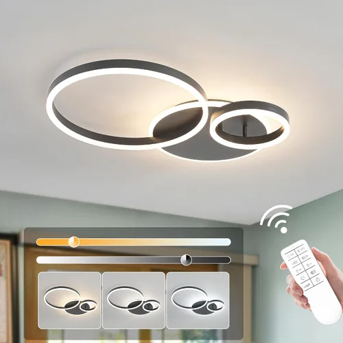 Miniatura 8 de O'NEELDY Moderna lámpara de techo LED regulable de montaje empotrado con control remoto de anillo de acrílico, 48W 3000K-6000K ajustable, lámpara