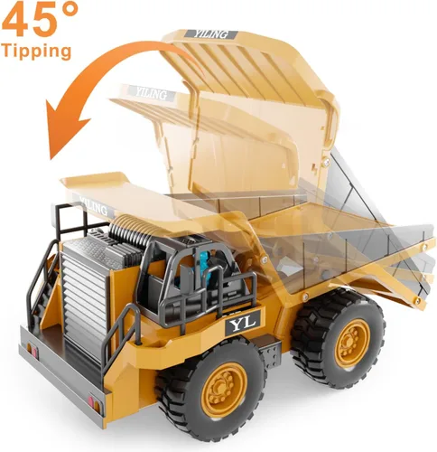 Miniatura 2 de Dwi Dowellin Juguetes de Camión Volquete con Control Remoto para Niños de 4-7, Carro RC de Construcción con Luces/Sonidos para Niños de 8-12 Años