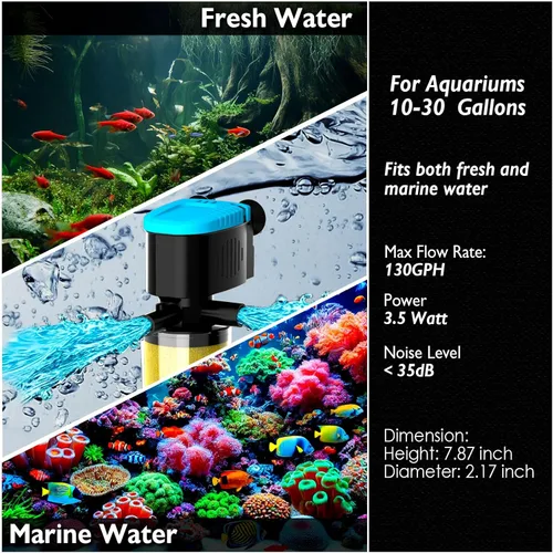 Miniatura 6 de AquaMiracle Filtro sumergible para acuario de 3 etapas en tanque con doble salida de agua y aireación, filtro interno de tanque de peces de 130 GPH
