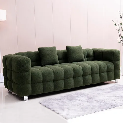 kevinplus Sofá Chesterfield de 82 pulgadas para sala de estar, moderno futón de 3 plazas, sofá tapizado con almohadas y patas de metal para