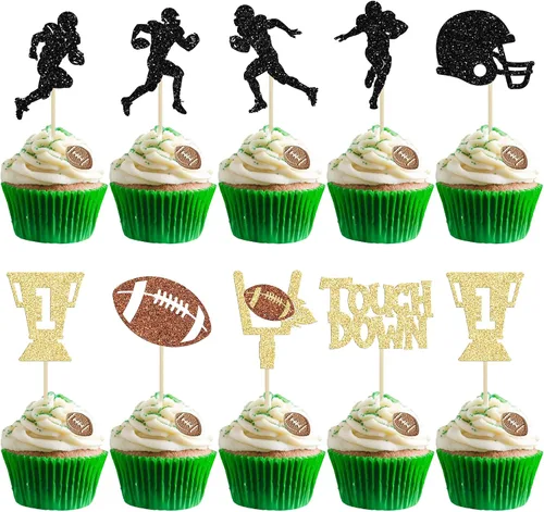 Miniatura 10 de 24 piezas de pelota de rugby para magdalenas, jugadores de fútbol, selecciones deportivas para cupcakes, temática de deportes de rugby, baby shower
