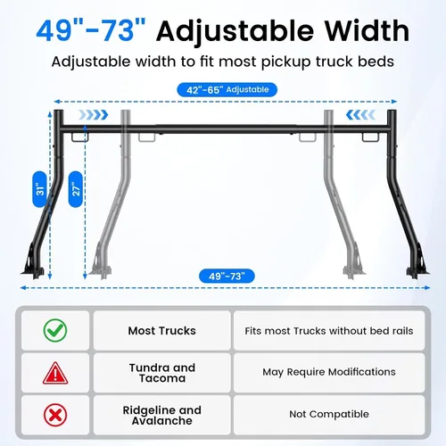 Miniatura 4 de JY PERFORMANCE Bastidores de escalera para camión, capacidad de 800 libras, bastidor de escalera extensible para caja de camioneta, acero resistente