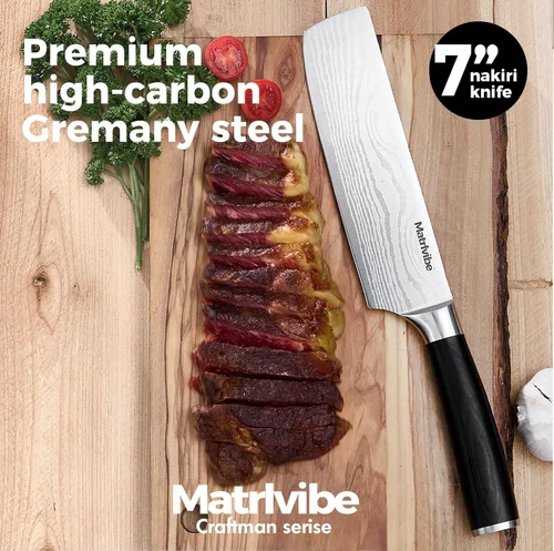 Miniatura 3 de Cuchillo Nakiri - Cuchillo de verduras de 7" de corte preciso, cuchillo de cocina de acero de alto carbono, cuchillo de chef japonés multiusos