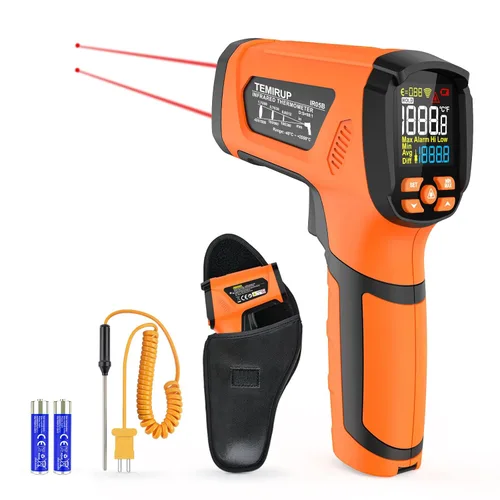 -40℉~3632℉, MESTEK Termómetro Infrarrojo Pistola de Temperatura, Termómetro de Alta Temperatura con Sonda Termopar, Pirómetro Dual Láser de 50:1 Sin