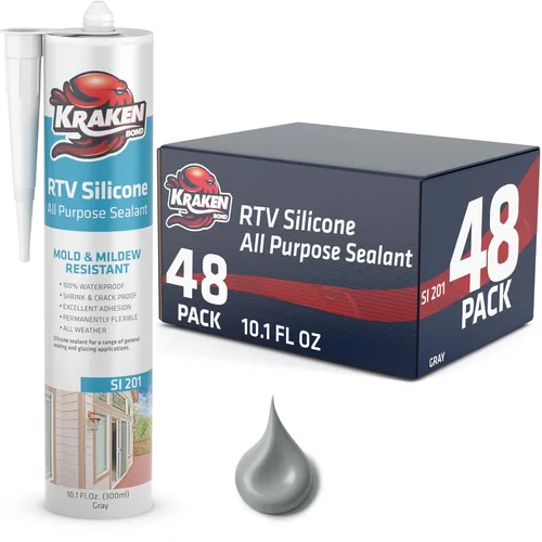 Miniatura 34 de Kraken Bond Sellador de silicona gris resistente al agua Cartucho de 100 a 10 onzas líquidas – RTV silicona calafateo para cocina y baño, todo uso