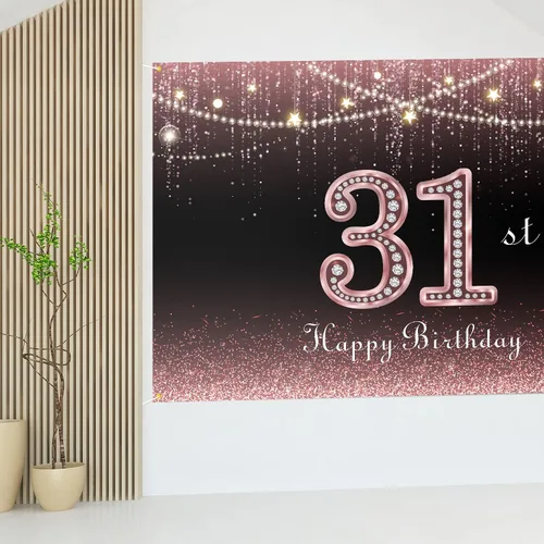 Miniatura 7 de HAMIGAR Fondo de pancarta de feliz cumpleaños número 31 de 6 x 4 pies, decoraciones de cumpleaños de 31 años, suministros de fiesta para mujeres