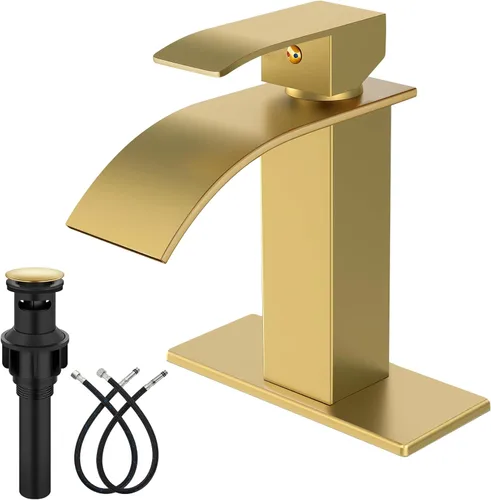Midanya - Grifo de baño con boquilla de cascada, de un agujero o tres agujeros para montaje en cubierta, grifo de lavabo de acero inoxidable 304 con