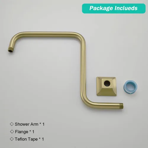 Miniatura 5 de Brazo de ducha de cuello de cisne de 16 pulgadas, extensión de cabezal de ducha dorado con brida única, conexión estándar de 1/2 pulgada Brida