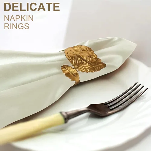 Miniatura 5 de VIJIV Juego de 12 servilletas de tela y juego de 6 anillos de servilleta dorados, 17x17 servilletas de cena cuadradas de satén para mesa, anillos