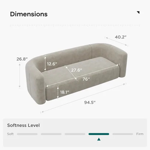 Miniatura 2 de Acanva - Sofá de terciopelo con respaldo curvo moderno y lujoso, sofá cómodo de estilo minimalista para sala de estar o apartamento, 3 plazas, crema